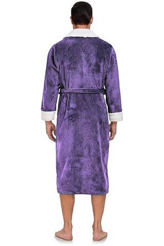 Halat de baie luxos pentru bărbați, din fleece moale cu guler tip șal – lung, călduros și confortabil, cu buzunare, violet, Marime XL [1]