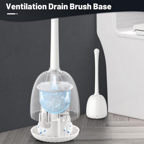 Perie de toaleta cu suport, maner lung din plastic, 31 cm, alb [5]