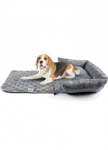 Pet shop - Culcus pentru caini si pisici, Forma de canapea, Material foarte moale, 70 x 60 x 16cm, Gri inchis