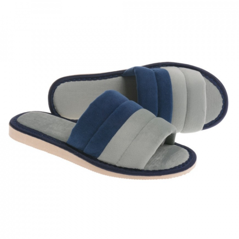 Încălțăminte Femei - Papuci de dama din velur – comozi, usori, cu degete descoperite, ideali pentru interior, bleumarin, marime 39 EU