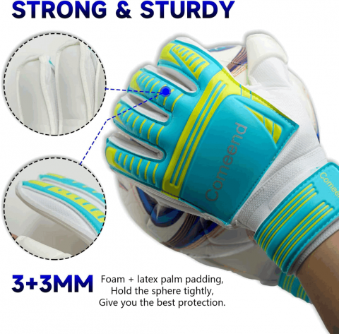 Manusi de Portar, WECDOIT, pentru Fotbal, Copii si Adulti, Reglabile, Protectie multipla degete, Palma Anti - Alunecare, Rezistente la uzura, marime 9, Alb/ Turcoaz [4]
