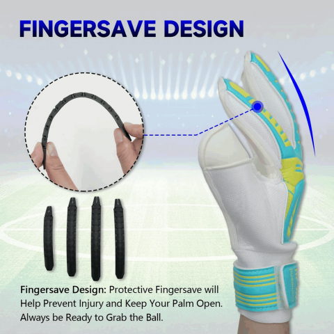 Manusi de Portar, WECDOIT, pentru Fotbal, Copii si Adulti, Reglabile, Protectie multipla degete, Palma Anti - Alunecare, Rezistente la uzura, marime 9, Alb/ Turcoaz [5]