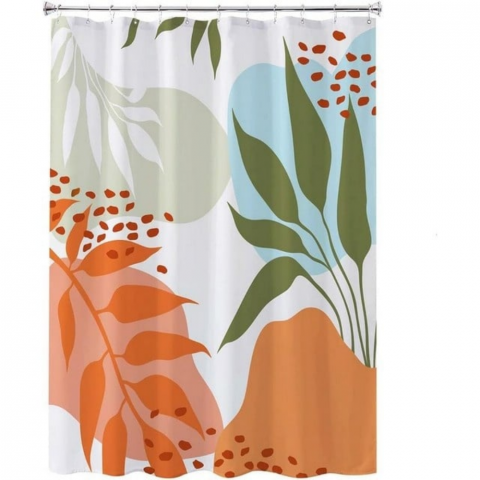 Casă, Grădină & Bricolaj - Perdea de dus pentru baie, design modern cu frunze, 180 x 180 cm, din material textil, cu carlige incluse