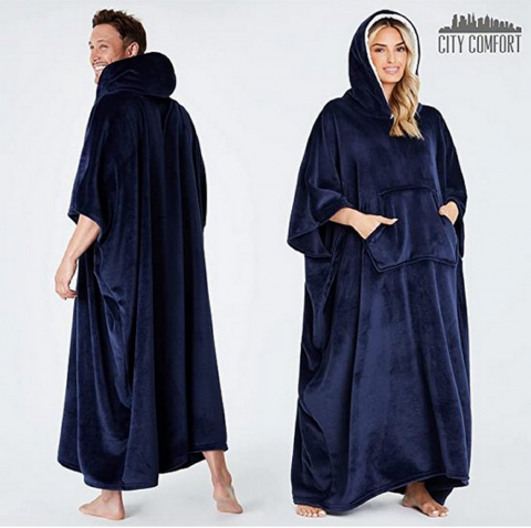Femei - Patura Hanorac cu gluga, supradimensionata, CityComfort, din Fleece, pentru Barbati si Femei, Navy, Marime Universala