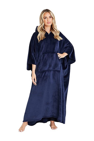 Patura Hanorac cu gluga, supradimensionata, CityComfort, din Fleece, pentru Barbati si Femei, Navy, Marime Universala [3]