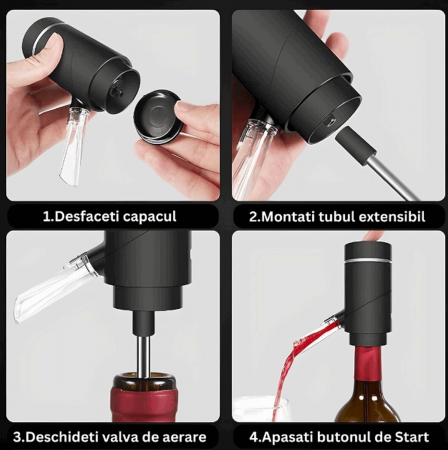 Aerator si Dispenser Automat Electric pentru Sticla de Vin, Profesional, portabil, EASY Making Life Simple, MGS-KD -1, reincarcabil USB, negru [4]