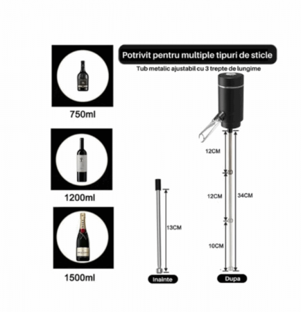 Aerator si Dispenser Automat Electric pentru Sticla de Vin, Profesional, portabil, EASY Making Life Simple, MGS-KD -1, reincarcabil USB, negru [8]
