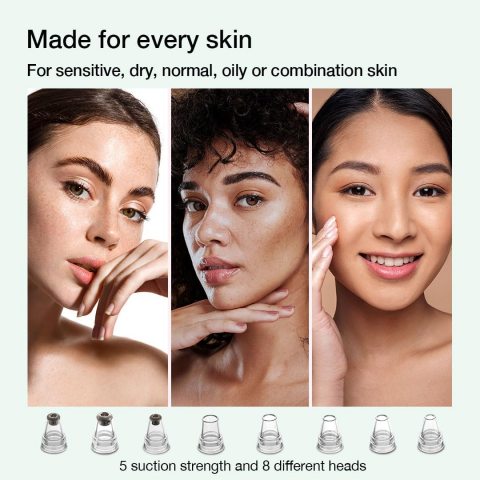 Aparat 4 in 1 pentru indepartat puncte negre, sebum, curatare cu fototerapie LED, comprese cald si rece, fancii Clara, 5 Puteri ajustabile, 8 capete, Ingrijire faciala, Incarcare USB, Verde [3]