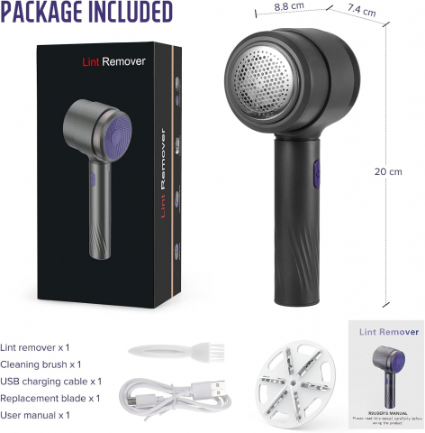 Aparat Electric de Scame Kaskawise, Negru, Reîncărcabil USB, 6 Lame din Oțel Inoxidabil, 2 Rezerve Incluse, Curățare Rapidă pentru Haine, Țesături și Textile [2]