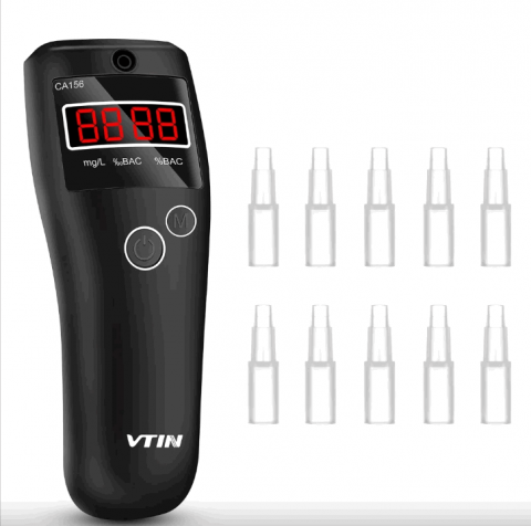 Sănătate - Aparat Etilotest VTIN CA156A cu 10 Mustiucuri, Calibrare Electronică Precisă, Senzor de alcool cu semiconductor, Negru