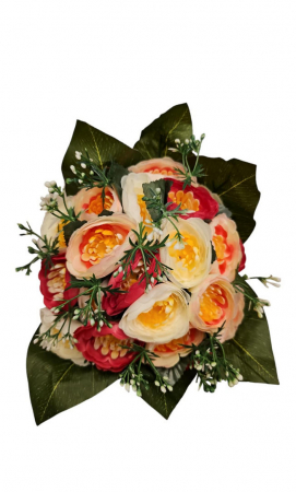 Decorațiuni Casă & Textile - Aranjament buchet 19 flori artificiale, multicolor, rezistent UV, plastic, diametru 30 cm
