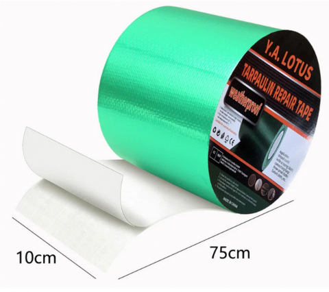 Bandă de Reparare pentru Prelate, 7,5M x 10CM, Autoadezivă, Impermeabilă, Ideală pentru Camioane, Copertine și Corturi, YA LOTUS, PE Verde [2]