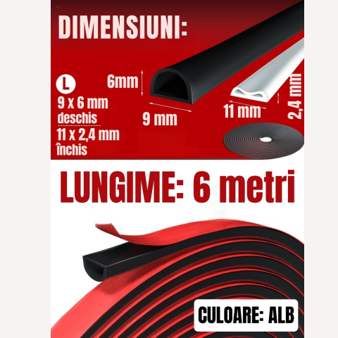 Banda etansare usi ferestre profil D silicon autoadeziv 6 m alba 9 x 6 mm [1]