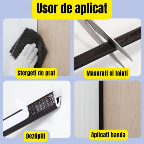 Banda etansare usi si ferestre 6m x 15mm profil V triplu strat spuma autoadeziva negru [3]