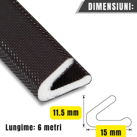 Banda etansare usi si ferestre 6m x 15mm profil V triplu strat spuma autoadeziva negru [1]