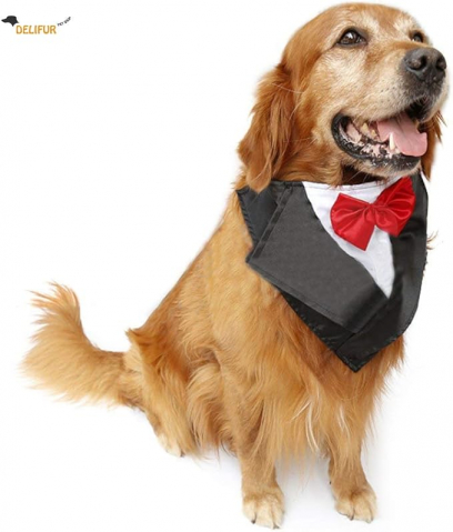 Pet shop - Bandană pentru Câini DELIFUR, Tuxedo pentru Nuntă, Reglabilă, Mărime Mare, Roșu, Perfectă pentru Evenimente și Halloween