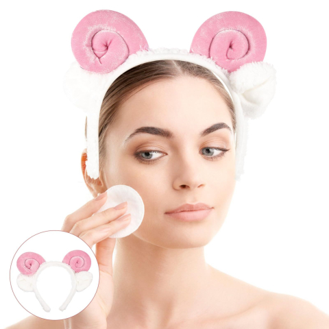 Bentita urechi oaie albe cu coarne roz spiralate accesoriu cosplay cute [2]
