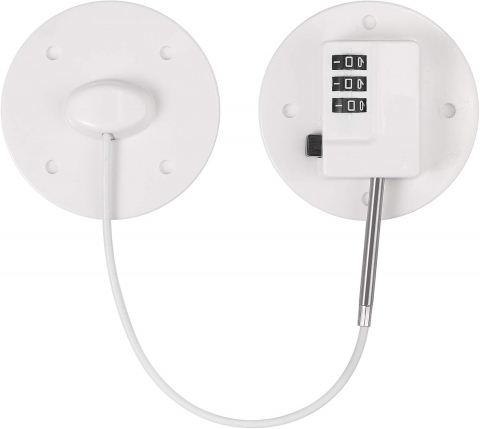 Blocator pentru Frigider cu Cod de Securitate, Fără Cheie, 235 mm, Cablu din Oțel Inoxidabil, Autoadeziv 3M, Kamtop, Alb [2]