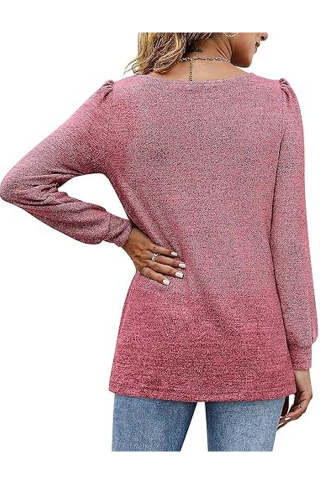 Bluză de Damă cu Mâneci Lungi, Decolteu adanc, Mâneci Bufante, Top Basic, Casual, marime L [3]