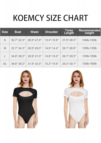 Body Damă Sexy Decupat în Față, Tip Tricou, Modelator, cu Mânecă Scurtă, KOEMCY , alb [1]