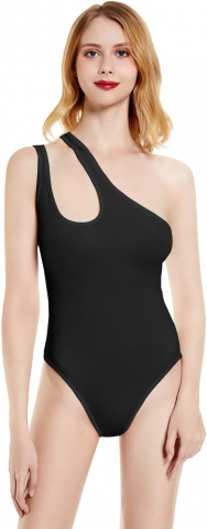 Îmbrăcăminte & Încălțăminte - Body Dama Asimetric din Material Elastic, Model Cu Umăr Gol, Decolteu Elegant, Moale și Confortabil, Negru