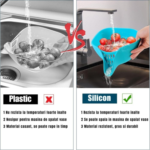 Bol cu Strecuratoare pentru Spalat fructe si legume, Silicon, 19.5x17x10.4 cm, Turcoaz [5]