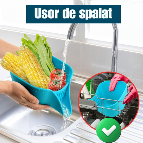 Bol cu Strecuratoare pentru Spalat fructe si legume, Silicon, 19.5x17x10.4 cm, Turcoaz [3]