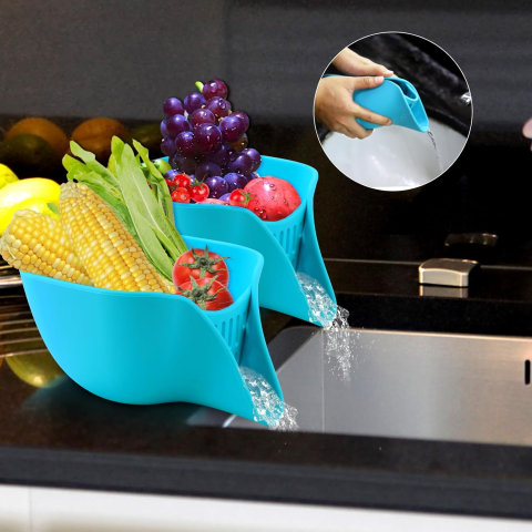 Bol cu Strecuratoare pentru Spalat fructe si legume, Silicon, 19.5x17x10.4 cm, Turcoaz [2]