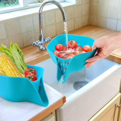 Casă, Grădină & Bricolaj - Bol cu Strecuratoare pentru Spalat fructe si legume, Silicon, 19.5x17x10.4 cm, Turcoaz