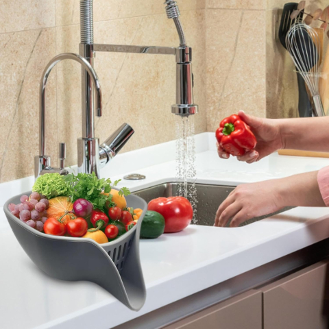 Bol cu Strecuratoare pentru Spalat fructe si legume, Silicon, 19.5x17x10.4 cm, Gri [2]