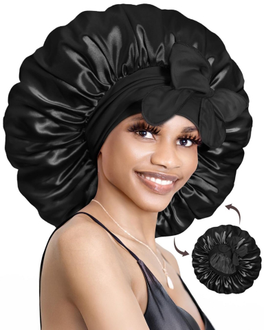 Cosmetice - Boneta satin XL pentru par lung si cret, afro