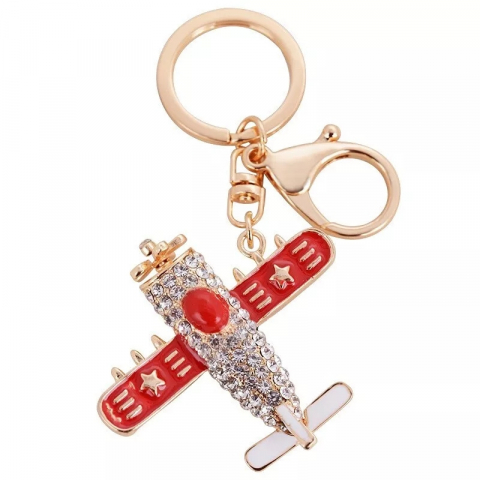 Genți și Accesorii Femei - Breloc Avion Retro cu Cristale, Model cu Strasuri, Accesoriu Elegant pentru Chei sau Geanta
