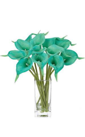 Casă, Grădină & Bricolaj - Buchet de 16 Crini Artificiali Calla într-o Vază de Sticlă, TU93