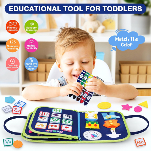 Busy Board 4 in 1 pentru Copii – Jucarie Montessori Senzoriala cu 4 Straturi, Activitati Educative pentru Dezvoltarea Abilitatilor Motorii, Cadou Ideal pentru Copii de 1-5 Ani [6]