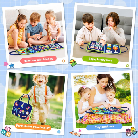 Busy Board 4 in 1 pentru Copii – Jucarie Montessori Senzoriala cu 4 Straturi, Activitati Educative pentru Dezvoltarea Abilitatilor Motorii, Cadou Ideal pentru Copii de 1-5 Ani [5]