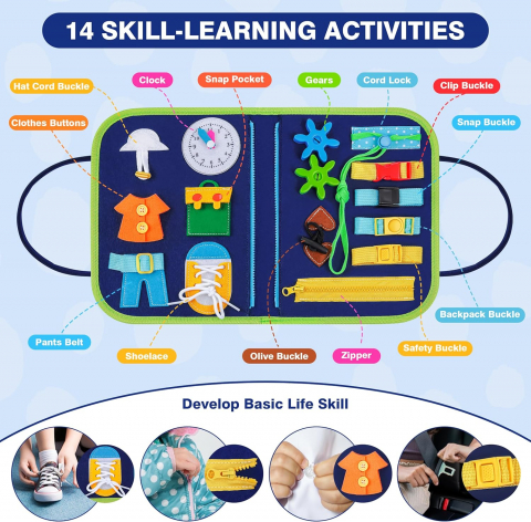 Busy Board 4 in 1 pentru Copii – Jucarie Montessori Senzoriala cu 4 Straturi, Activitati Educative pentru Dezvoltarea Abilitatilor Motorii, Cadou Ideal pentru Copii de 1-5 Ani [4]