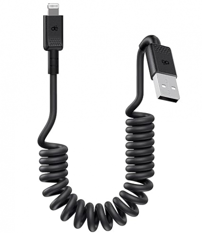 Set 2 cabluri spiralate USB–Lightning 0.9 m, Apple MFi Certificat, Compatibil CarPlay, Încărcare Rapidă pentru iPhone, iPad, AirPods – Lungime Retractabilă 3ft / 90 cm, Marca Dé [2]