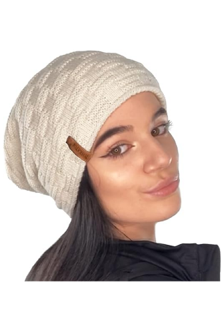 Caciula de iarna unisex TOSKATOK®, model slouch casual, tricotata cu textura tip waffle si captuseala moale din fleece tip teddy, ideala pentru femei si barbati, crem [3]