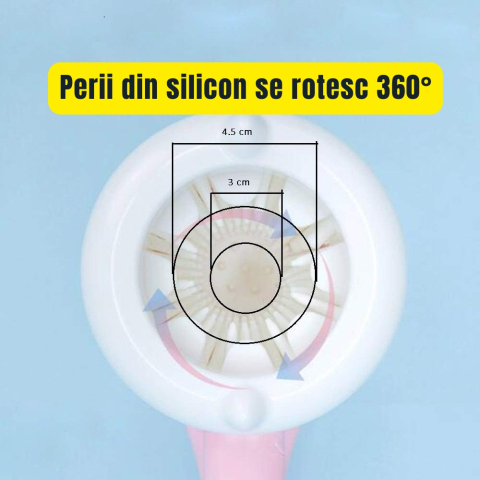 Cana de Spalat labute, cu Perie Rotativa din Silicon actionata manual, Pentru Caini de talie mica si medie, Roz [1]