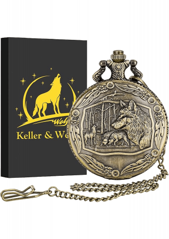 Îmbrăcăminte & Încălțăminte - Ceas de buzunar vintage pentru bărbați, cu lanț, Keller&Weber, bronze, 5Y5V