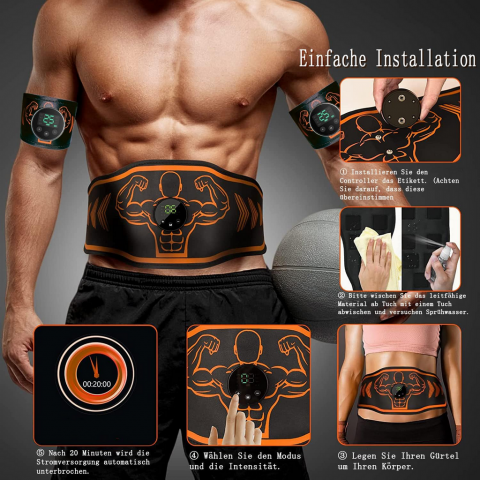 Centura de Electrostimulare EMS, echipamente de fitness, Abdomen, Brate, Coapse si Gambe, 8 Programe, 25 Intensitati, negru/portocaliu [6]