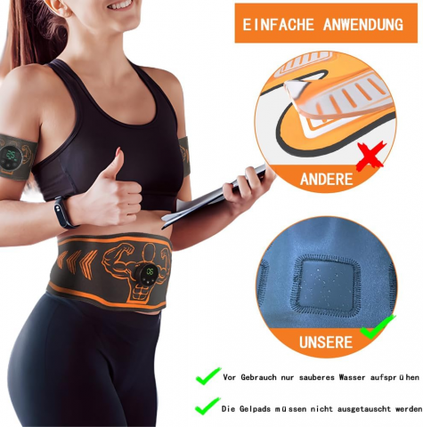 Centura de Electrostimulare EMS, echipamente de fitness, Abdomen, Brate, Coapse si Gambe, 8 Programe, 25 Intensitati, negru/portocaliu [4]
