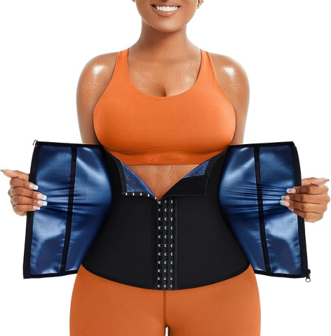 Femei - Centură de slăbit Junlan pentru femei, tip corset sauna, control abdomen, compresie ajustabilă, efect intens de transpirație, Negru, Marime 2XL