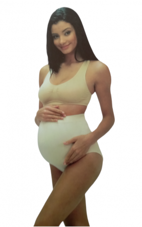 Lenjerii și Pijamale Femei - Chiloti fara cusaturi cu talie inalta din bambus pentru femei gravide, GreenKOX, marime L, crem