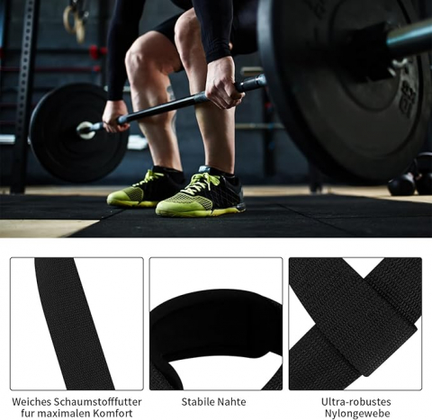 Chingi pentru ridicare de greutati, NUODWELL, Bumbac, pentru antrenament de forta si culturism, bretele sportive, suport suplimentar de prindere a mainii pentru ridicarea greutatii, negru, PF4B [4]