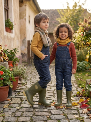 Cizme cauciuc kaki impermeabile copii cu talpa antiderapanta pentru ploaie si noroi [1]