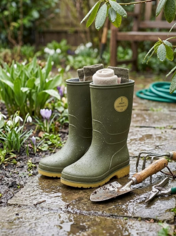 Cizme cauciuc kaki impermeabile copii cu talpa antiderapanta pentru ploaie si noroi [2]