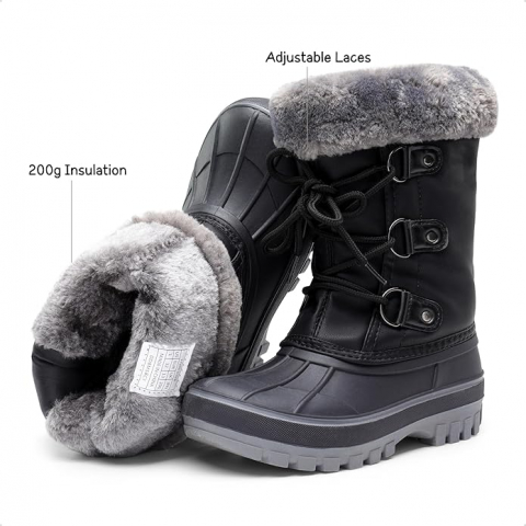 Cizme de Zăpadă pentru Copii, DREAM PAIRS, Îmblănite, Impermeabile, cu Talpă Antiderapantă, Culoare Negru [1]