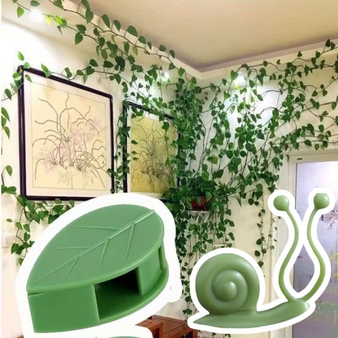 Grădină & Bricolaj - Cleme Agatat Plante Perete, Set 40, Adeziv 3M, Model Frunza si Melc, Verde, Suport plante agatatoare, Reutilizabile