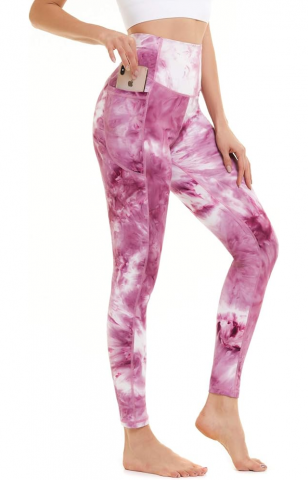 Îmbrăcăminte & Încălțăminte - Colanți damă cu talie înaltă, efect modelator și buzunare – Ideali pentru yoga, fitness și alergare, roz, marime 2XL